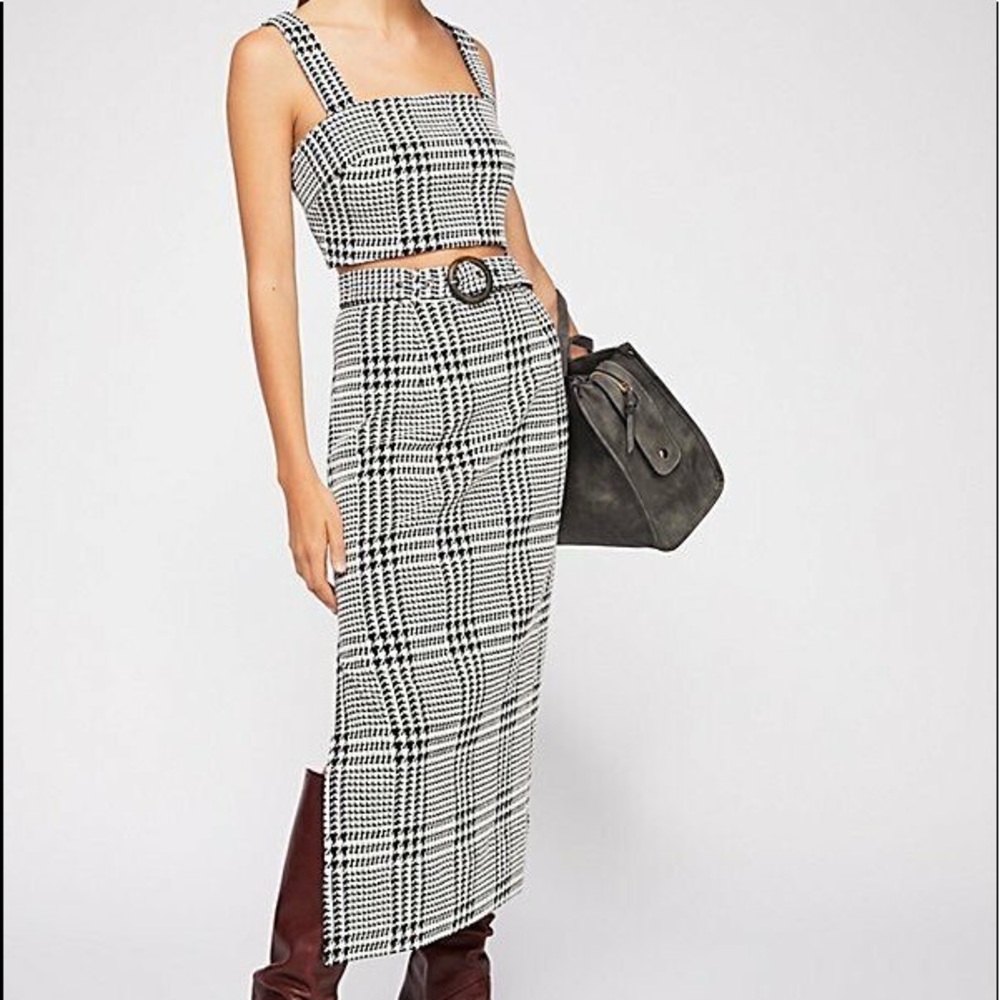 NWOT Free People Houndstooth Off Duty Skirt Set